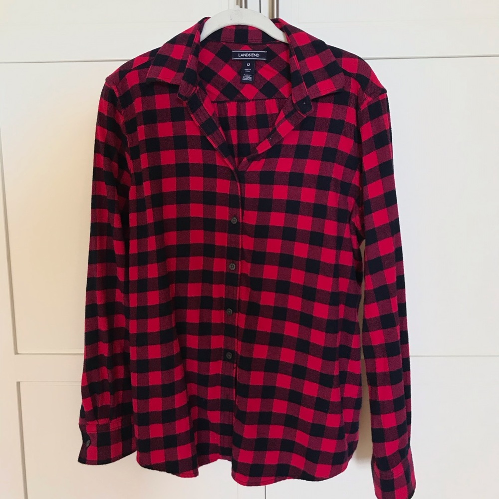 Lands End Pink and Black Flannel Shirt